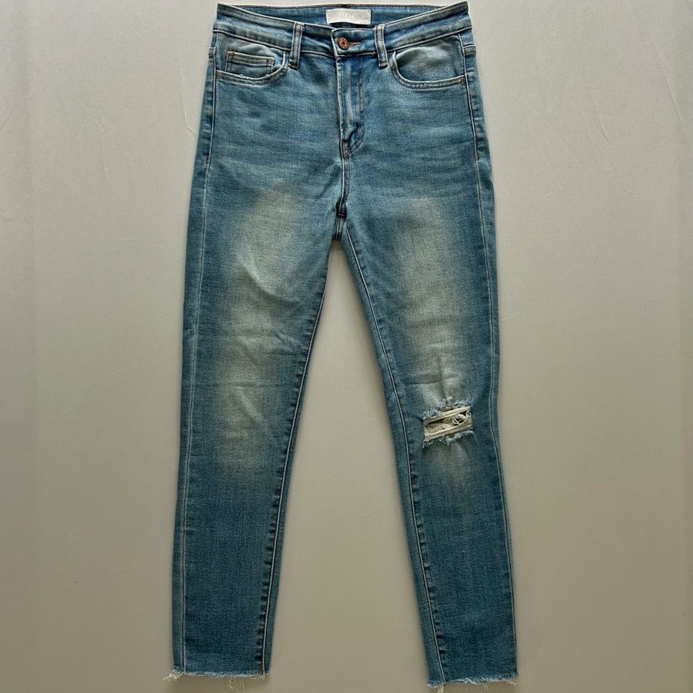 Vervet Light Wash Distressed Straight Jeans Raw Hem Ankle Denim Size 26